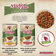 Load image into Gallery viewer, Miglior Cane Le Specialita Italiane Stew Chunks in Sauce with Beef Dog Food 405g (3 cans) - Dogs And The City Online
