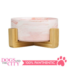 Load image into Gallery viewer, DGZ Nordic Ceramic Pet Bowl With Wood Stand MARBLE Design Medium 650ml 19.5x9cm for Dog and Cat