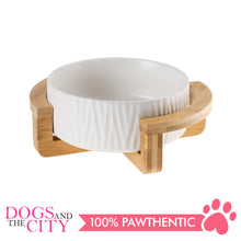 Load image into Gallery viewer, Dgz Nordic Ceramic Textured Pet Bowl With Wood Stand Small 400ml 16cmx6.5cm