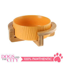 Load image into Gallery viewer, Dgz Nordic Ceramic Textured Pet Bowl With Wood Stand Small 400ml 16cmx6.5cm