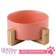 Load image into Gallery viewer, DGZ Nordic Ceramic Pet Bowl With Wood Stand Large 850ml 26x10.5cm for Dog and Cat