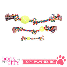 Load image into Gallery viewer, Pawise 14893 13" Rope Bone w/3 Knots&amp;Tennis Ball—Multi Color Dog Toy - All Goodies for Your Pet